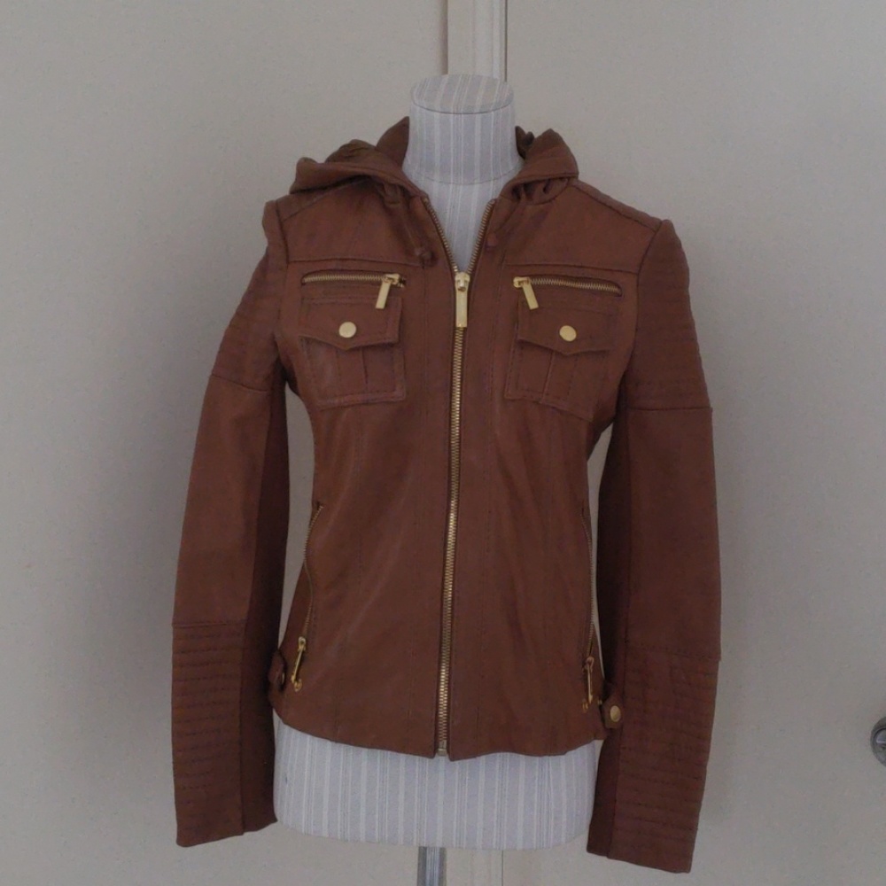Michael Kors Hooded Leather Jacket